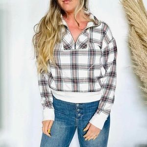 Free People Half-zip Plaid Long Sleeve Pullover Sweater size Medium